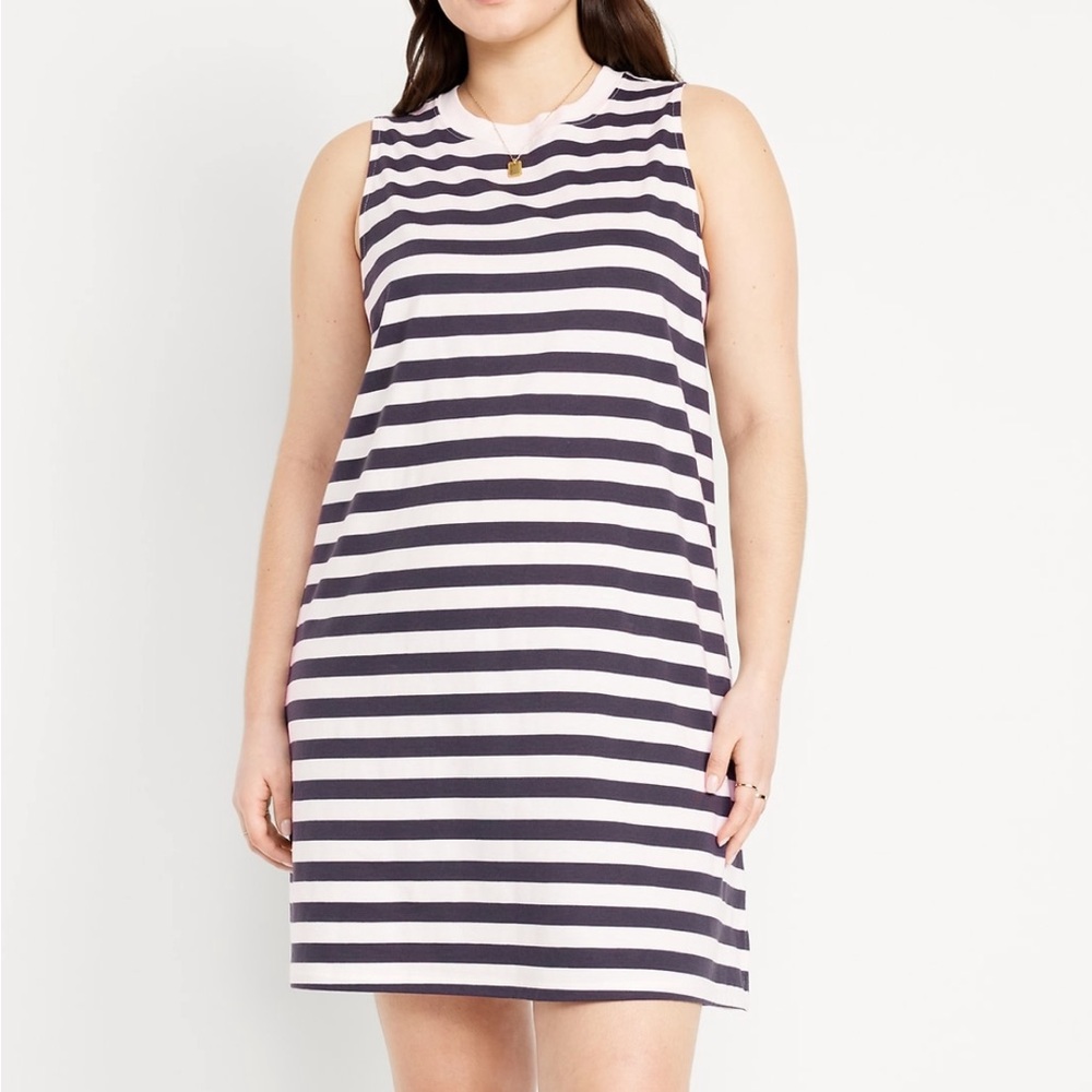 Navy and White Striped Sleeveless Dress